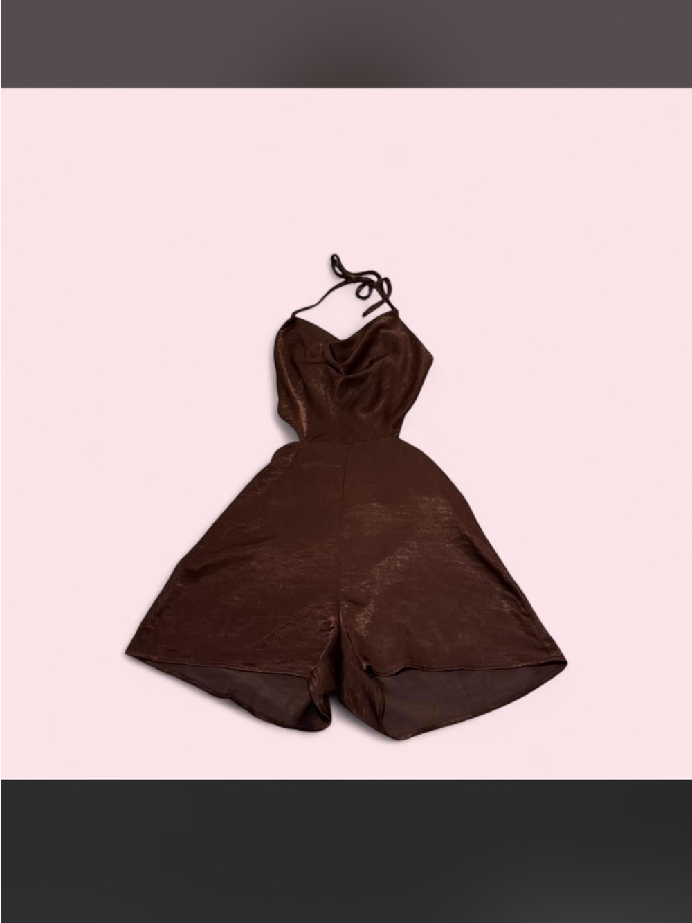 Brown Satin Halter Romper Dress - Women